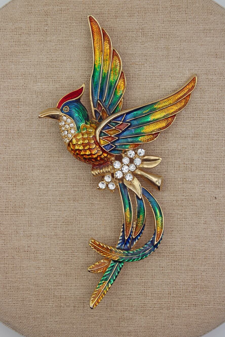 1980's Large Republic of China Bird of Paradise Enamel Brooch.